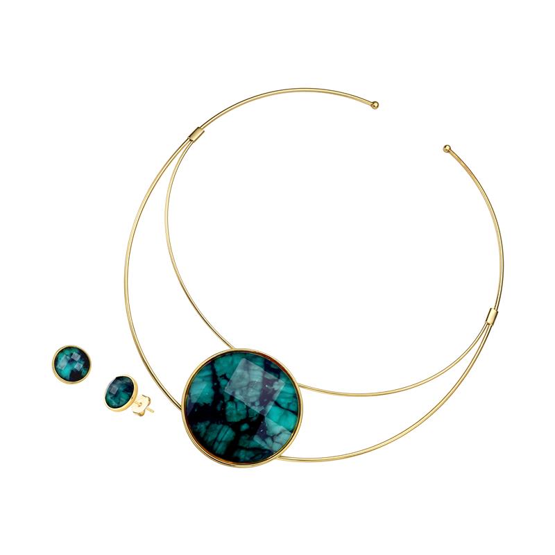 Conjunto Brilhato Pedras Naturais Brasileiras — Folheado a Ouro