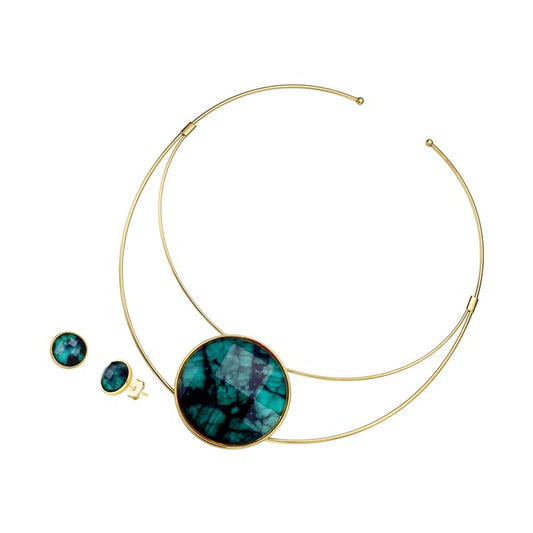 Conjunto Brilhato Pedras Naturais Brasileiras — Folheado a Ouro