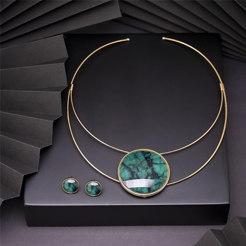 Conjunto Brilhato Pedras Naturais Brasileiras — Folheado a Ouro
