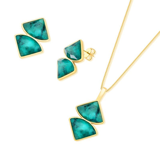 Conjunto Brilhato Pedras Naturais Brasileiras — Folheado a Ouro — AMETISTA