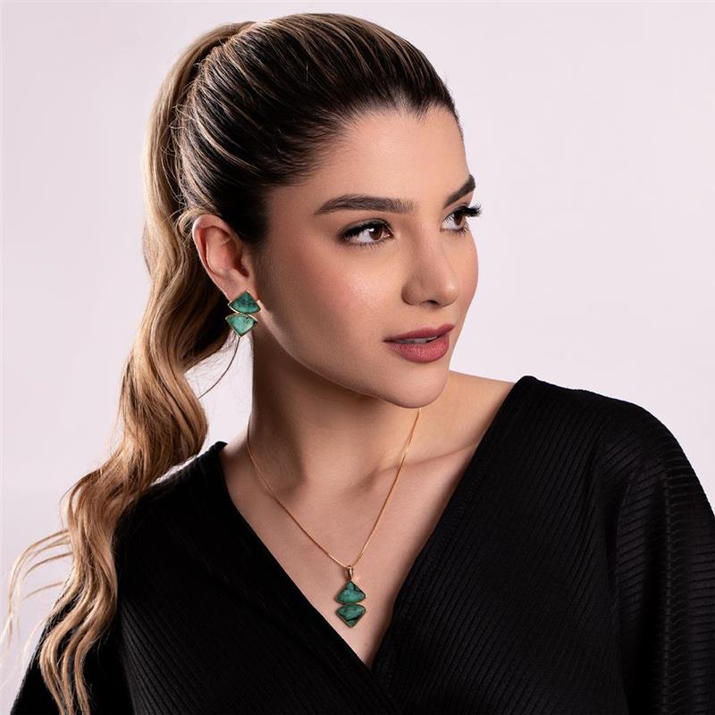 Conjunto Brilhato Pedras Naturais Brasileiras — Folheado a Ouro