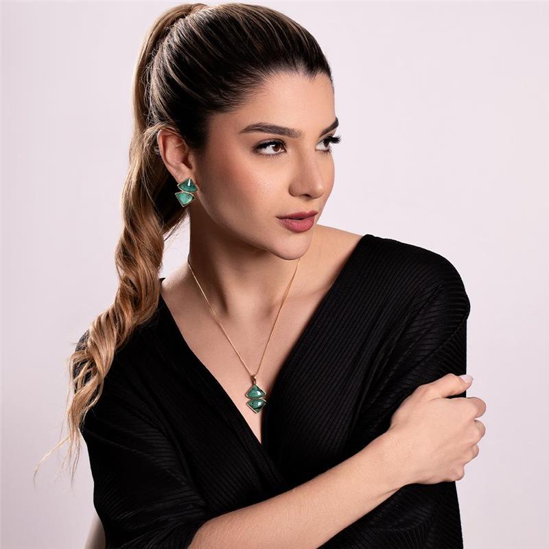 Conjunto Brilhato Pedras Naturais Brasileiras — Folheado a Ouro