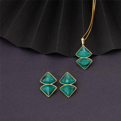 Conjunto Brilhato Pedras Naturais Brasileiras — Folheado a Ouro