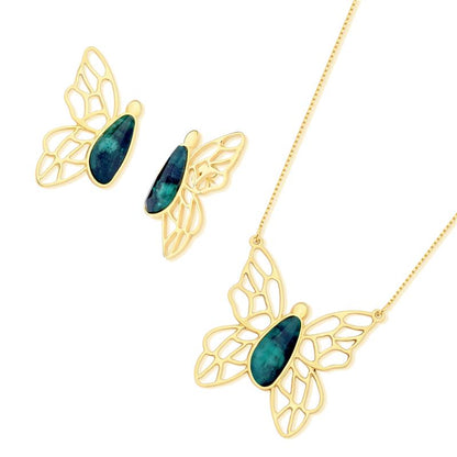 Conjunto Brilhato Pedras Naturais Brasileiras — Folheado a Ouro