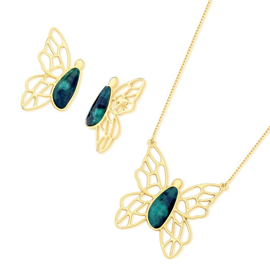 Conjunto Brilhato Pedras Naturais Brasileiras — Folheado a Ouro