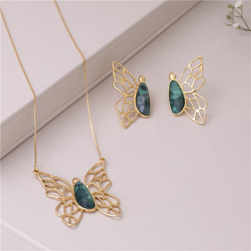 Conjunto Brilhato Pedras Naturais Brasileiras — Folheado a Ouro