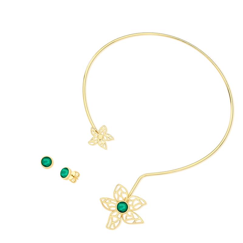 Conjunto Brilhato Pedras Naturais Brasileiras — Folheado a Ouro