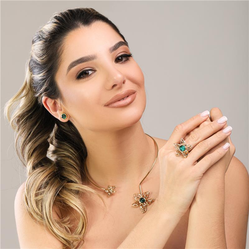Conjunto Brilhato Pedras Naturais Brasileiras — Folheado a Ouro