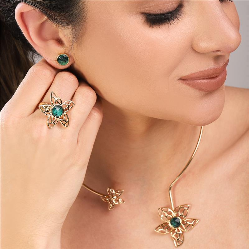 Conjunto Brilhato Pedras Naturais Brasileiras — Folheado a Ouro