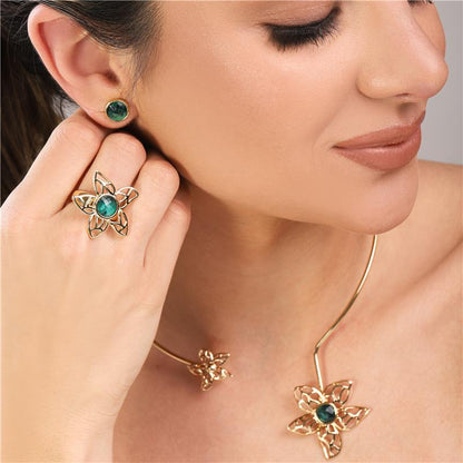 Conjunto Brilhato Pedras Naturais Brasileiras — Folheado a Ouro