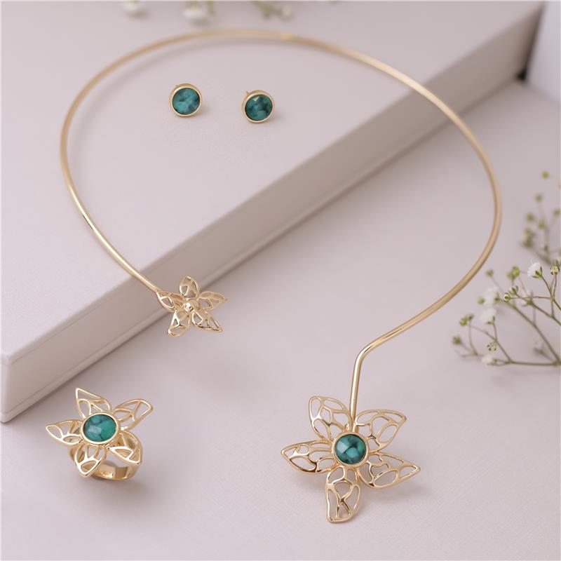 Conjunto Brilhato Pedras Naturais Brasileiras — Folheado a Ouro