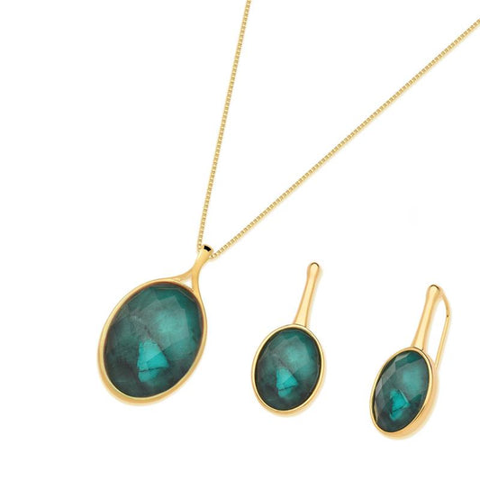 Conjunto Brilhato Pedras Naturais Brasileiras — Folheado a Ouro