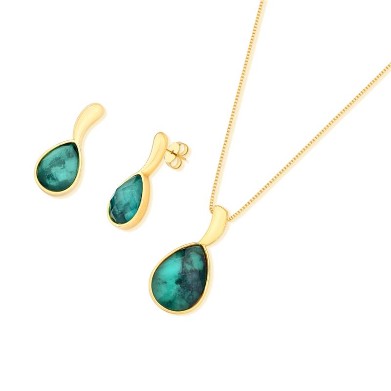 Conjunto Brilhato Pedras Naturais Brasileiras — Folheado a Ouro — AMETISTA