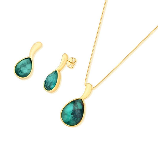 Conjunto Brilhato Pedras Naturais Brasileiras — Folheado a Ouro — AMETISTA