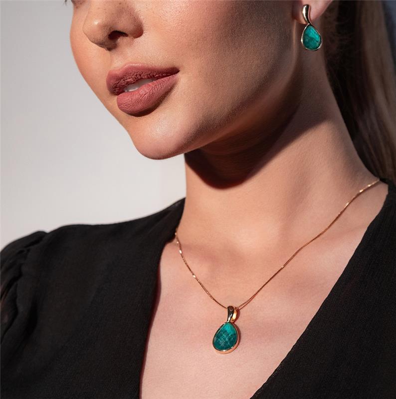 Conjunto Brilhato Pedras Naturais Brasileiras — Folheado a Ouro — HEMATITA