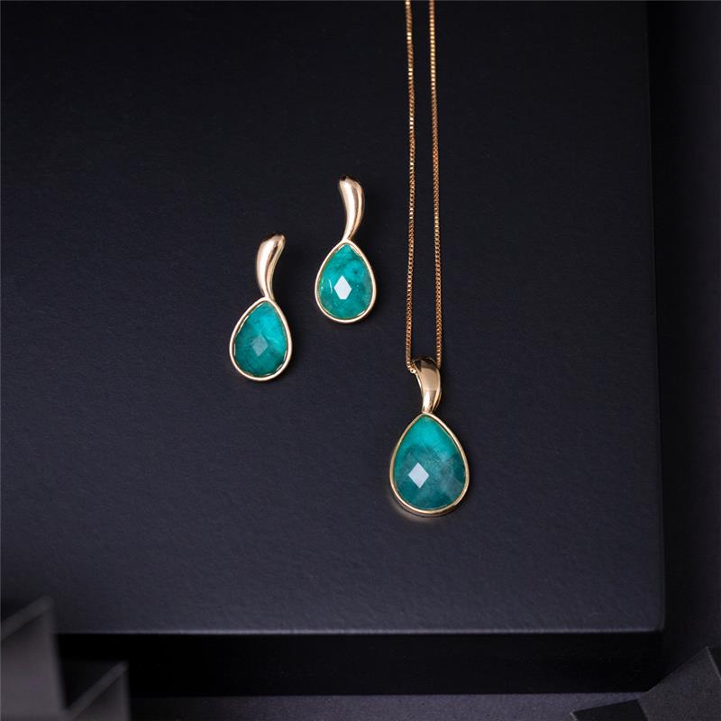 Conjunto Brilhato Pedras Naturais Brasileiras — Folheado a Ouro