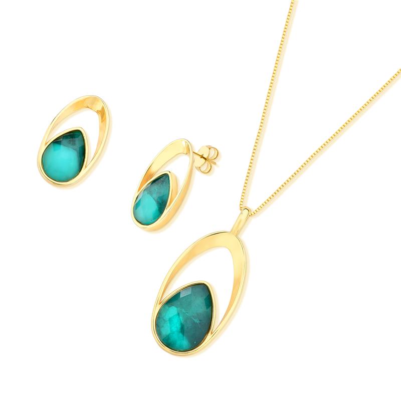 Conjunto Brilhato Pedras Naturais Brasileiras — Folheado a Ouro