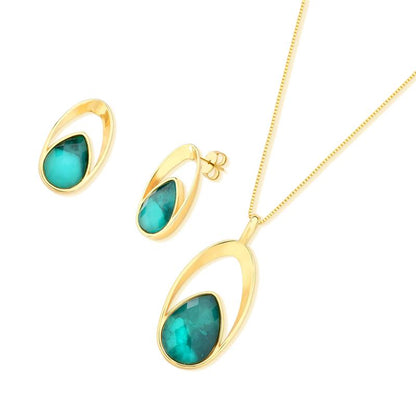 Conjunto Brilhato Pedras Naturais Brasileiras — Folheado a Ouro