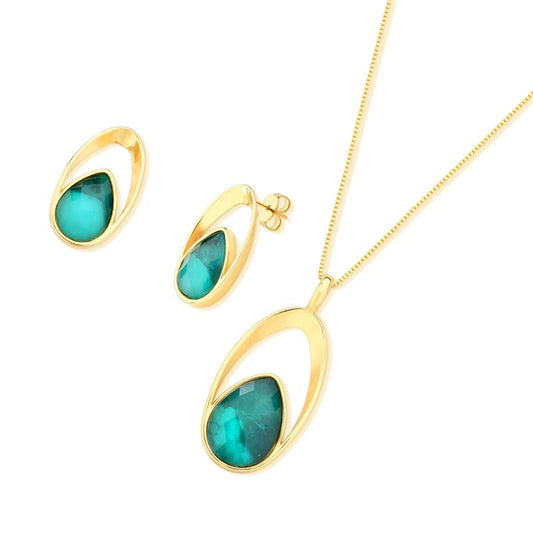 Conjunto Brilhato Pedras Naturais Brasileiras — Folheado a Ouro