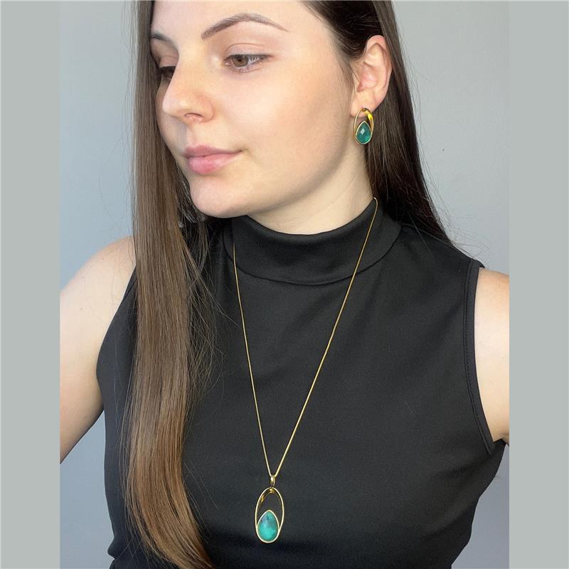 Conjunto Brilhato Pedras Naturais Brasileiras — Folheado a Ouro