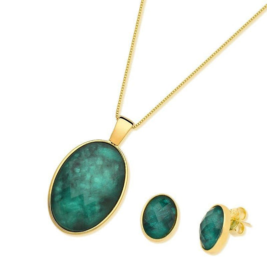 Conjunto Brilhato Pedras Naturais Brasileiras — Folheado a Ouro