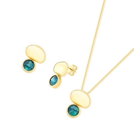 Conjunto Brilhato Pedras Naturais Brasileiras — Folheado a Ouro