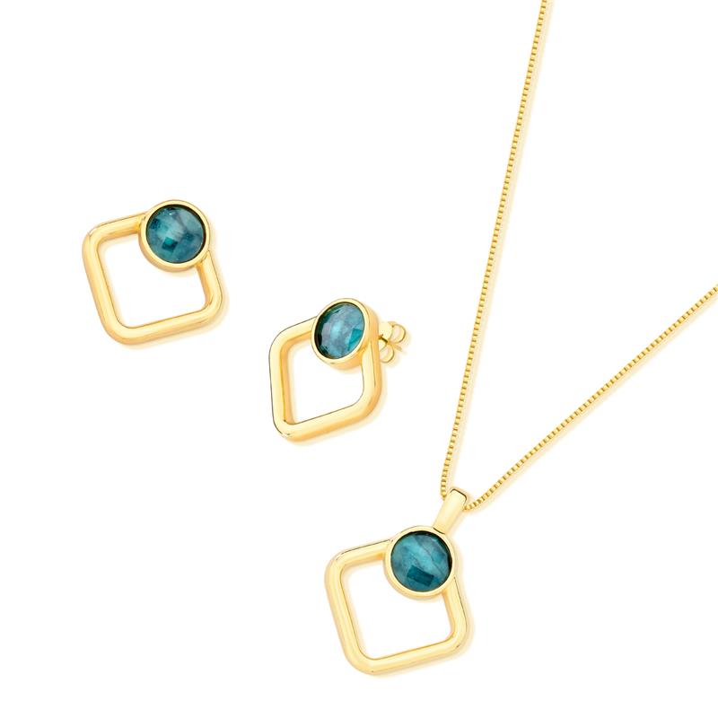 Conjunto Brilhato Pedras Naturais Brasileiras — Folheado a Ouro