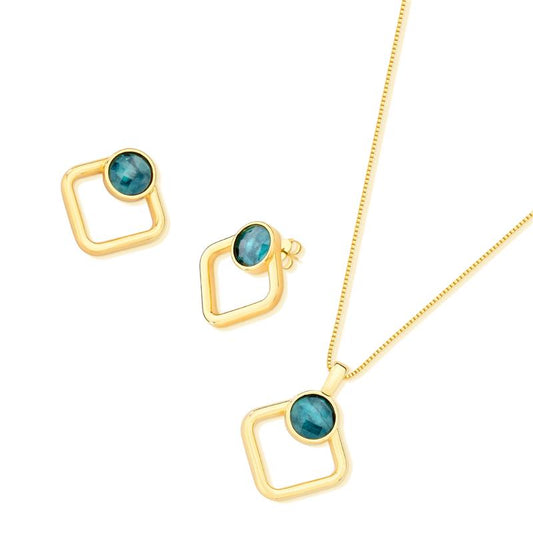 Conjunto Brilhato Pedras Naturais Brasileiras — Folheado a Ouro