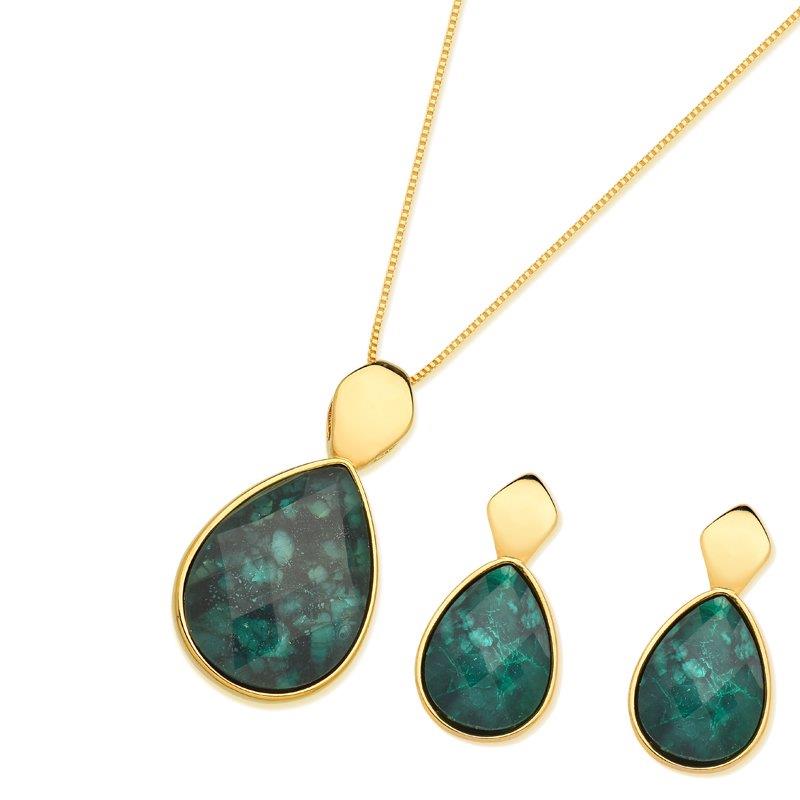Conjunto Brilhato Pedras Naturais Brasileiras — Folheado a Ouro — AMETISTA