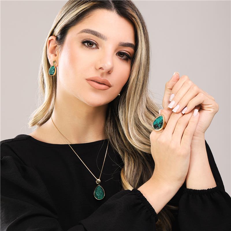 Conjunto Brilhato Pedras Naturais Brasileiras — Folheado a Ouro