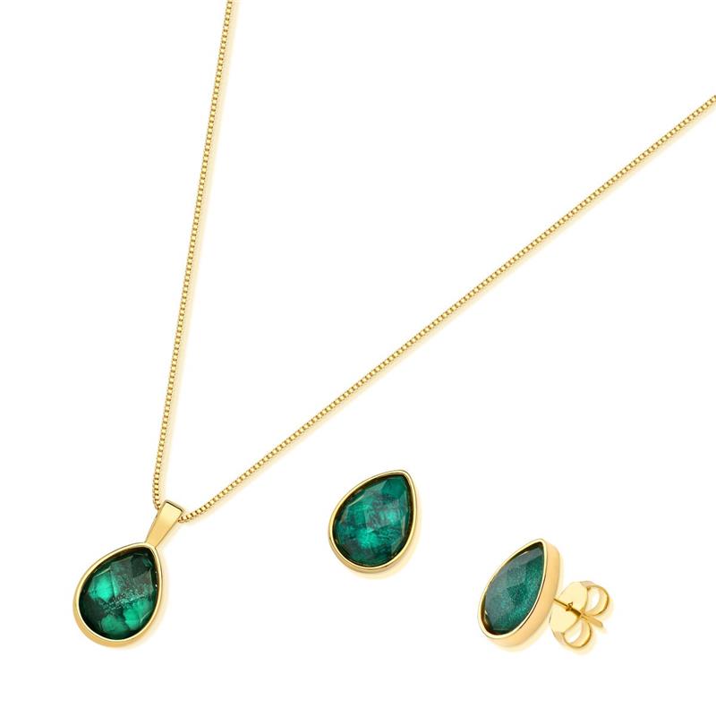 Conjunto Brilhato Pedras Naturais Brasileiras — Folheado a Ouro — AMETISTA