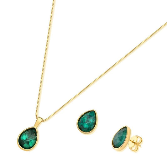 Conjunto Brilhato Pedras Naturais Brasileiras — Folheado a Ouro — AMETISTA