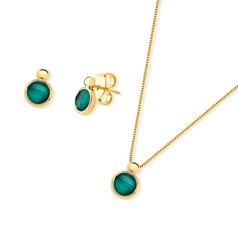 Conjunto Brilhato Pedras Naturais Brasileiras — Folheado a Ouro — HEMATITA