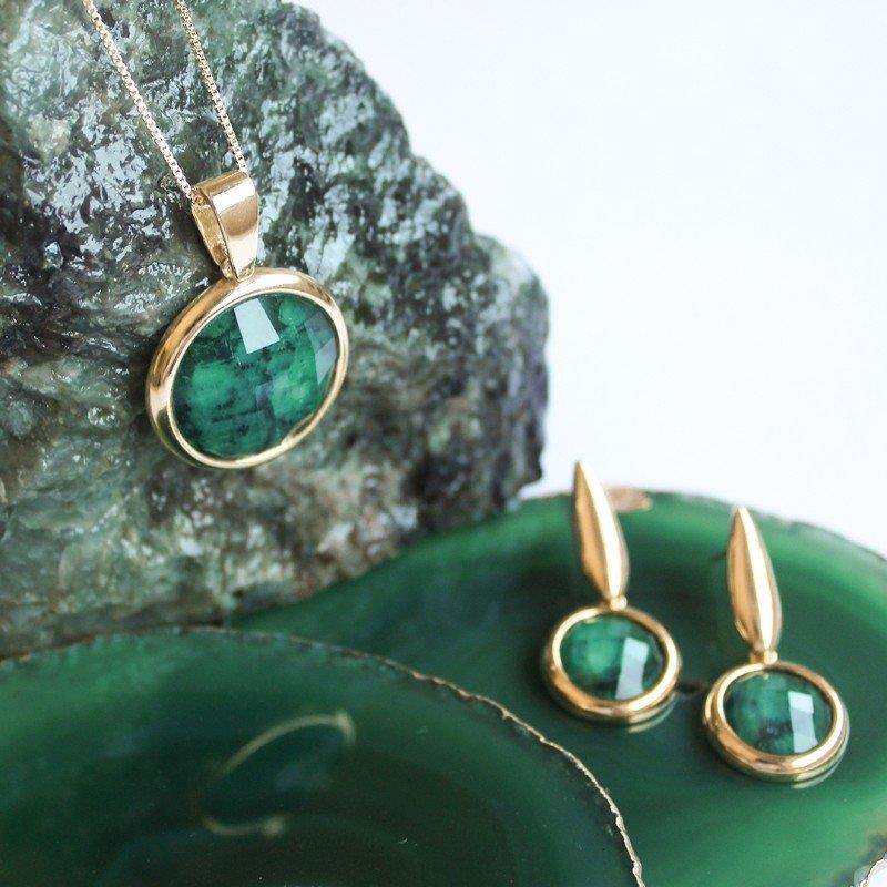Conjunto Brilhato Pedras Naturais Brasileiras — Folheado a Ouro