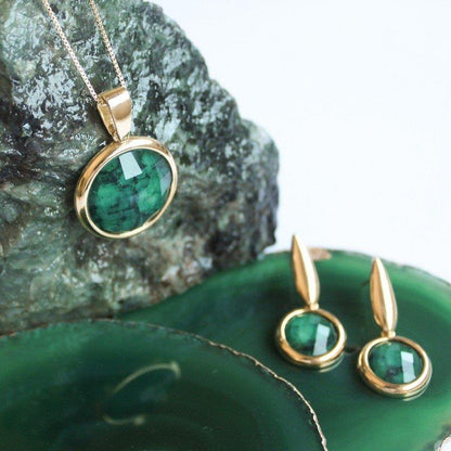 Conjunto Brilhato Pedras Naturais Brasileiras — Folheado a Ouro