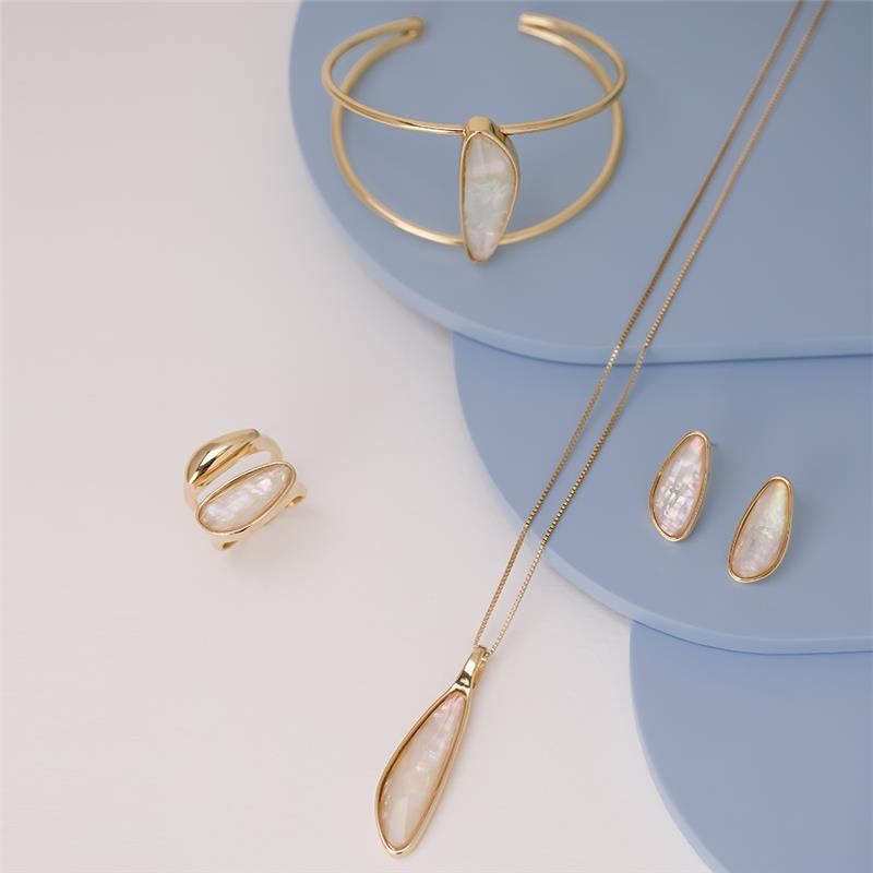 Conjunto Brilhato Pedras Naturais Brasileiras — Folheado a Ouro