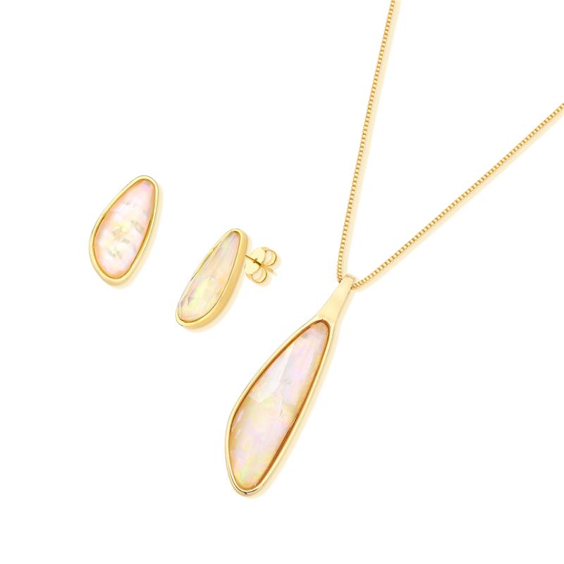 Conjunto Brilhato Pedras Naturais Brasileiras — Folheado a Ouro