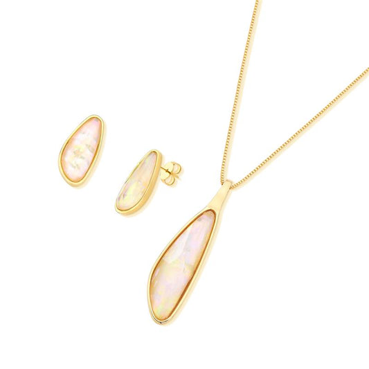 Conjunto Brilhato Pedras Naturais Brasileiras — Folheado a Ouro