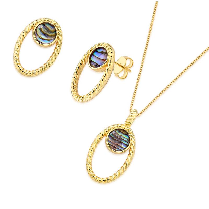 Conjunto Brilhato Pedras Naturais Brasileiras — Folheado a Ouro