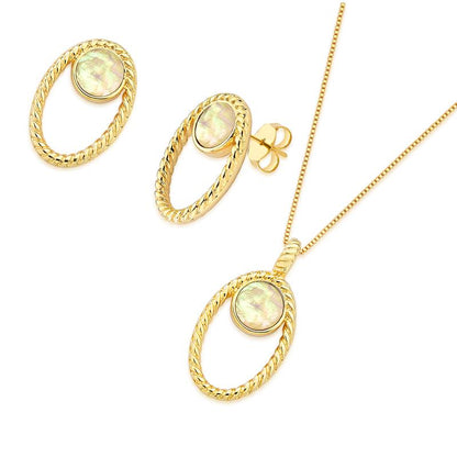 Conjunto Brilhato Pedras Naturais Brasileiras — Folheado a Ouro