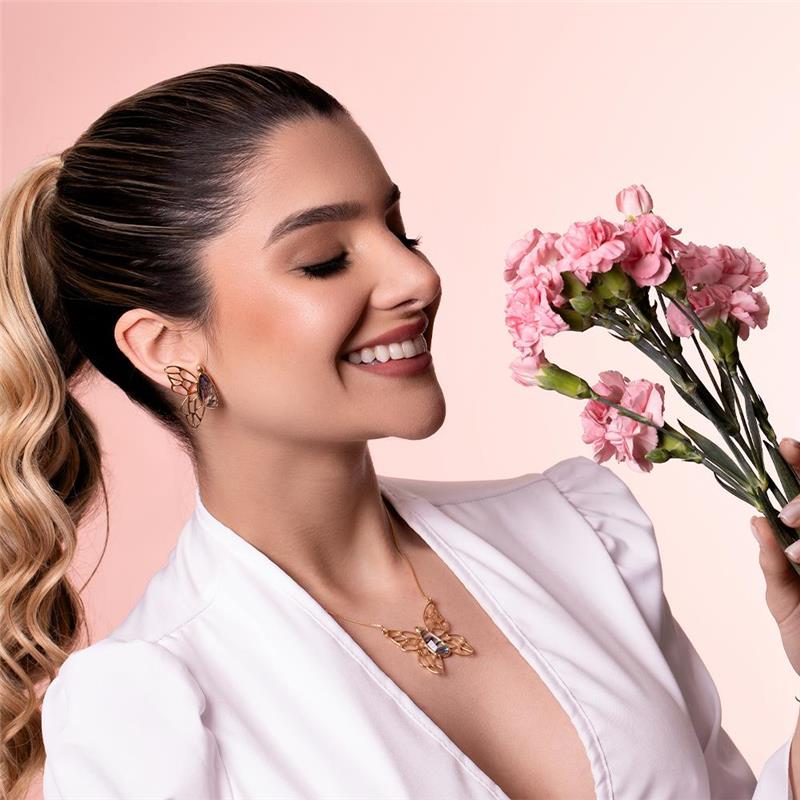 Conjunto Brilhato Pedras Naturais Brasileiras — Folheado a Ouro