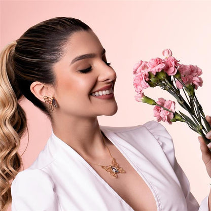 Conjunto Brilhato Pedras Naturais Brasileiras — Folheado a Ouro