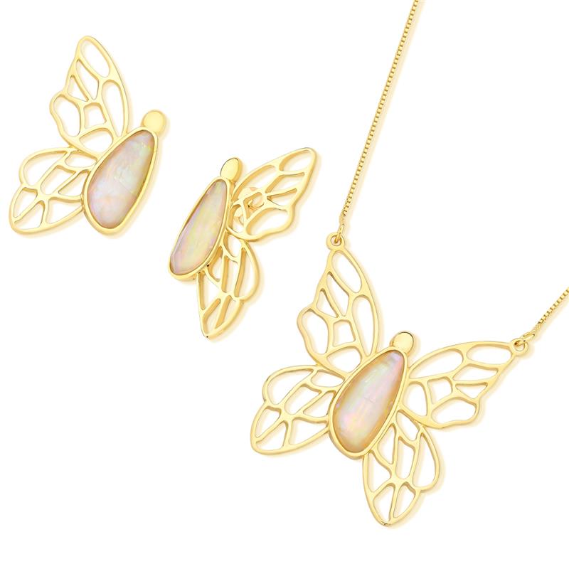 Conjunto Brilhato Pedras Naturais Brasileiras — Folheado a Ouro