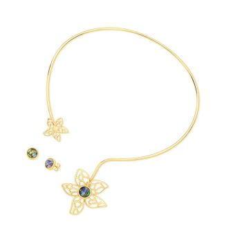 Conjunto Possebon Folheado a Ouro - Pedra Natural