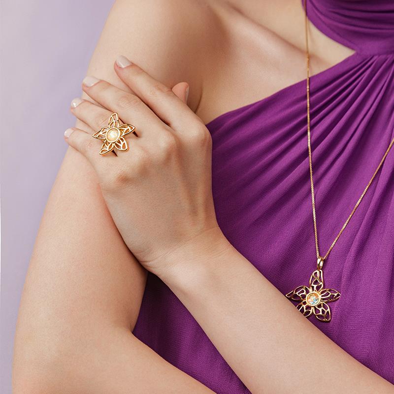 Conjunto Possebon Folheado a Ouro - Pedra Natural