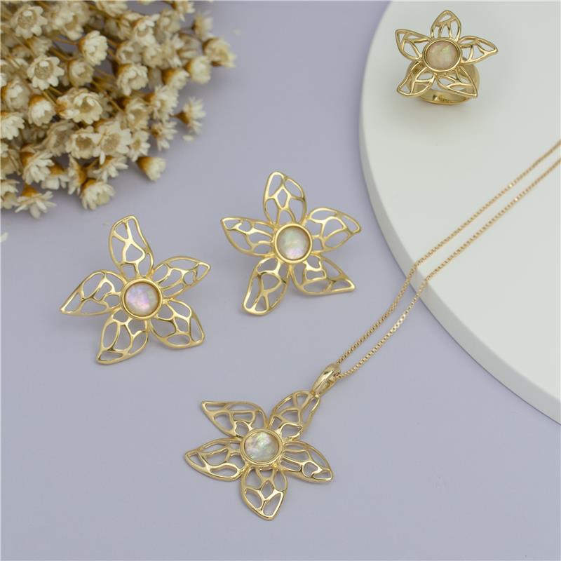 Conjunto Possebon Folheado a Ouro - Pedra Natural