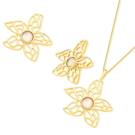 Conjunto Possebon Folheado a Ouro - Pedra Natural