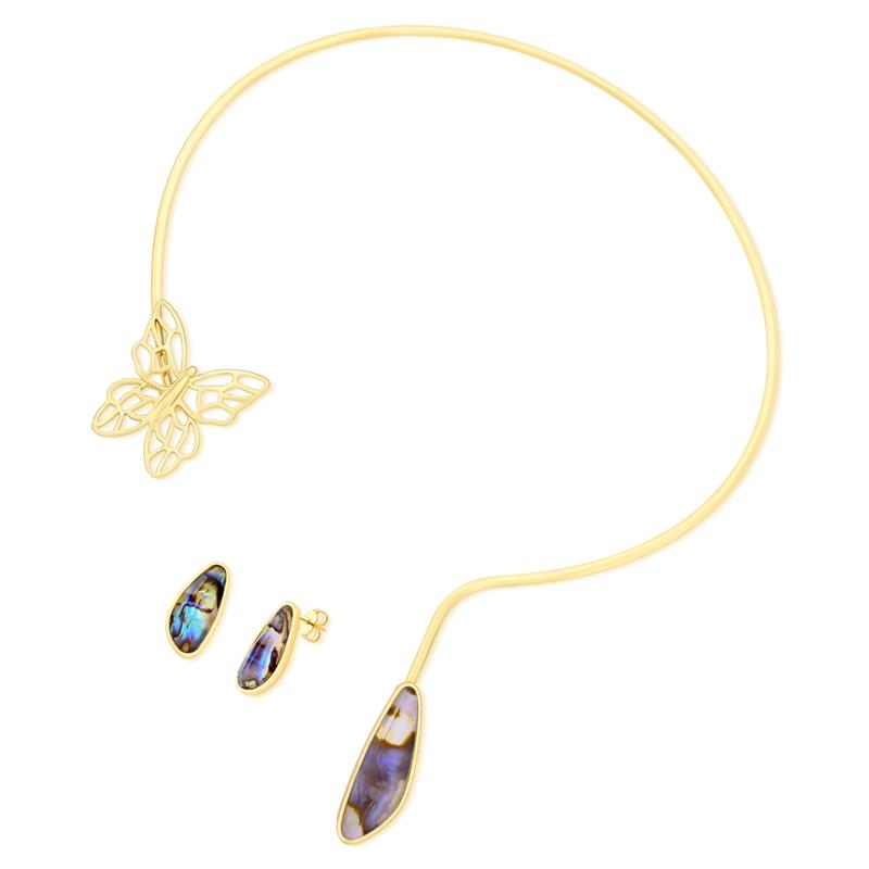 Conjunto Possebon Folheado a Ouro - Pedra Natural