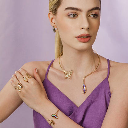 Conjunto Possebon Folheado a Ouro - Pedra Natural