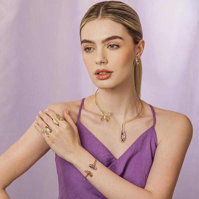 Conjunto Possebon Folheado a Ouro - Pedra Natural